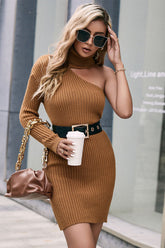 One Shoulder Turtleneck Sweater Dress